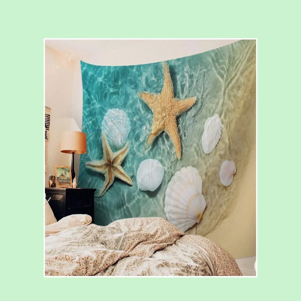 Beach Themed Tapestry with Starfish and Shells. 39